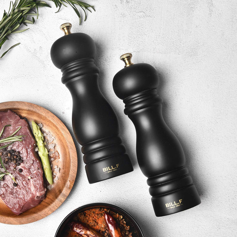 [Australia - AusPower] - BILL.F Salt and Pepper Grinder Wooden Pepper Mill Grinder Salt Pepper Shakers Set of 2 with Adjustable Ceramic Rotor- 7 Inch Black 