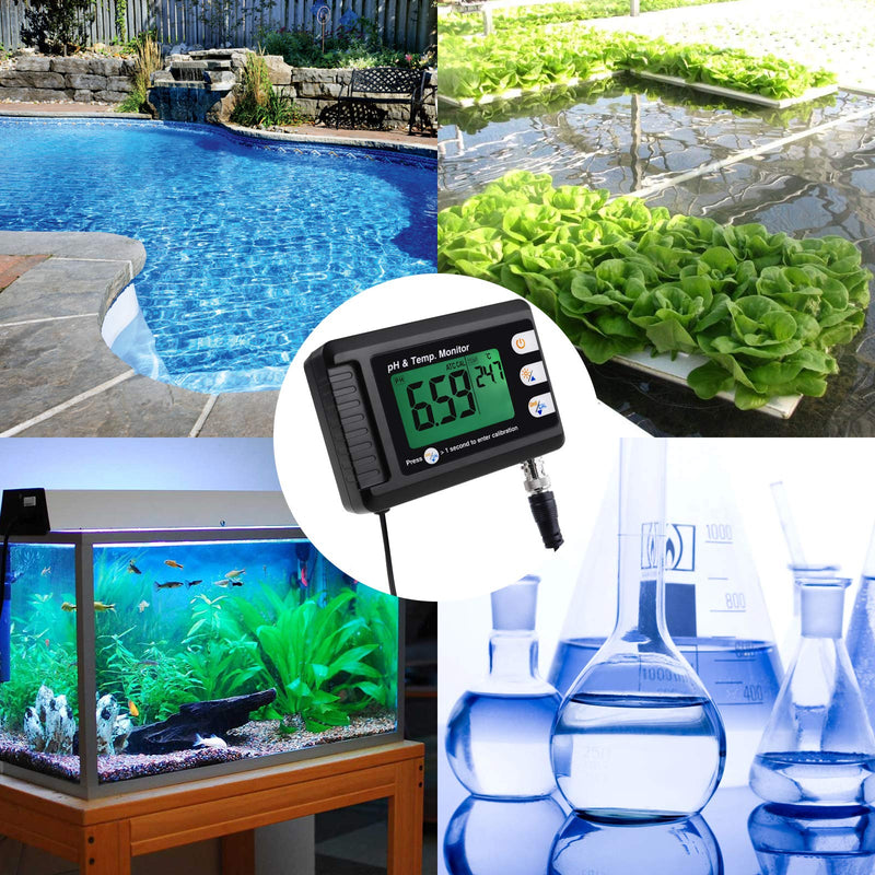 [Australia - AusPower] - 2 in 1 Temperature pH Monitor Meter Tester Sensor test Kit 0~14.0 pH Measure Automatic Calibration BNC electrode Probe for Hydroponics Aquarium Lab Testing Drinking Water Food pH of saltwater/seawater Ph/Temp Meter w/ BNC electrode (Upgraded) 