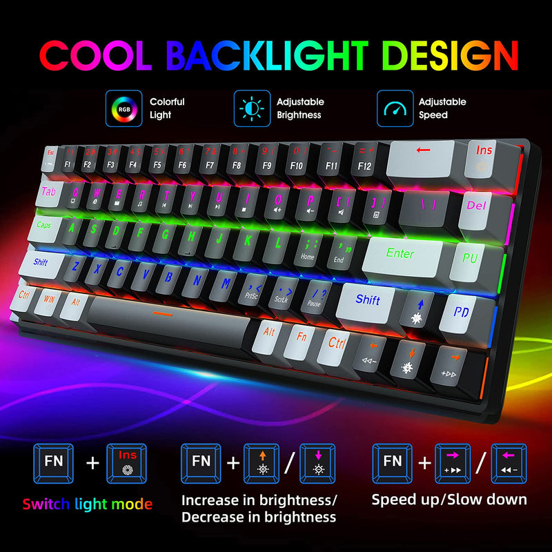 [Australia - AusPower] - Intendvision Mechanical Keyboard 68 Keys Anti-Ghosting Wired RGB Multiple Backlit Portable Gaming Office Keyboard with Detachable Type-C Cable for Windows Laptop PC Mac (Blue Switch, Black) Blue Switch, Black 