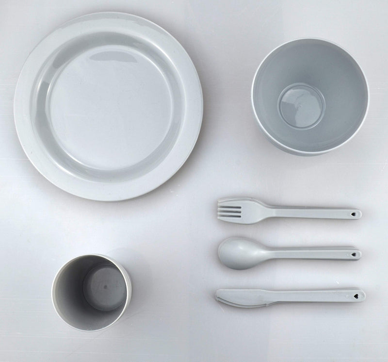 [Australia - AusPower] - Plastic Plates College Dorm Room Essentials Dishes Set Camping Plates and Bowls Dishes Set Dinnerware Accessories Mess Kit-Microwaveoven Safe BPA-Free with Mesh Bag-24PCS Gray 