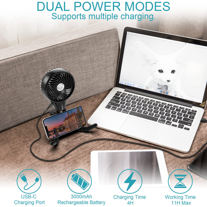 [Australia - AusPower] - Auto Oscillating Stroller Fan, Battery Operated Fan, Portable Fan with Flexible Tripod, Ultra Quiet USB Desk Fan for Stroller/Car Seat/Treadmill/Camping/Hurricane/Outage, Black 