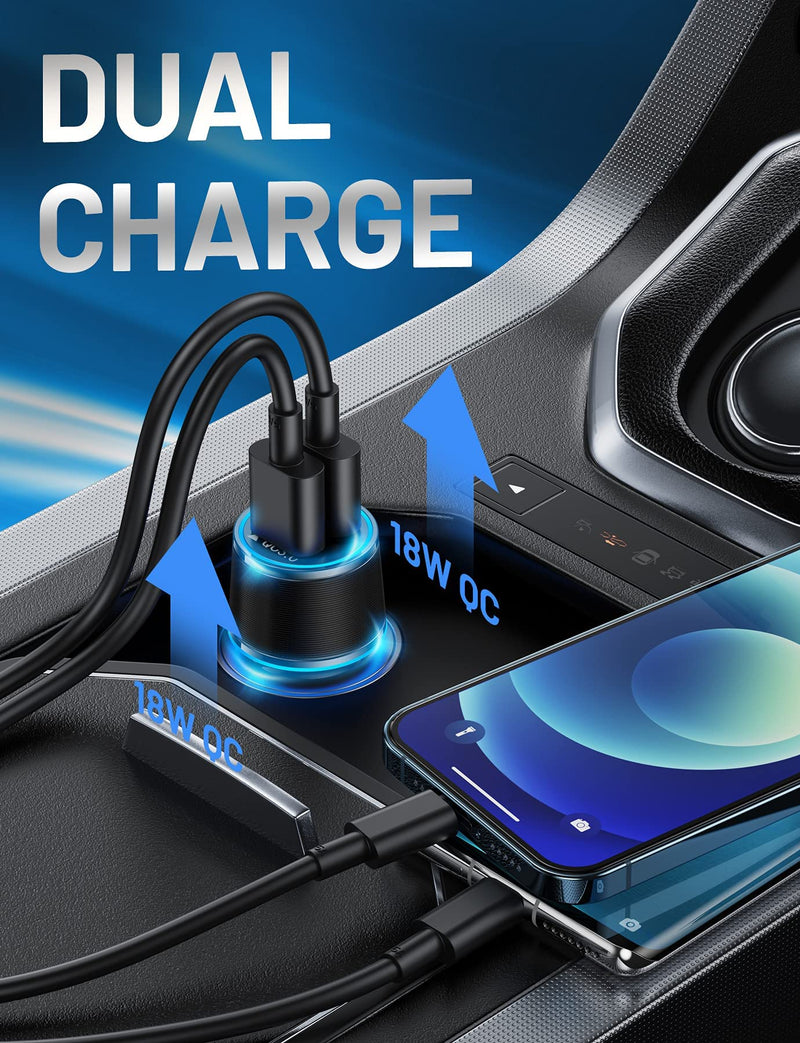 [Australia - AusPower] - USB Car Charger 36W 2 Port Quick Charging Double Aperture Blue Light & QC 3.0 Dual Port Smart Fast Car Charger USB Car Adapter for iPhone, Samsung, Motorola, LG 