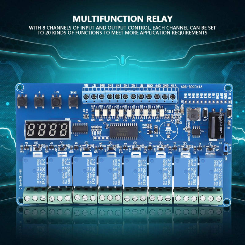 [Australia - AusPower] - DC 8-36V 8-Channel Multifunction Time Delay Relay Interface Board Module Optocoupler LED Relay Board for Various Power Control Applications 