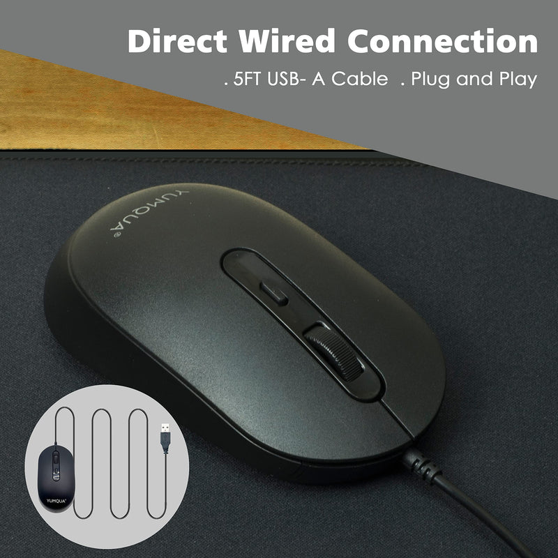 [Australia - AusPower] - 3 Pack USB Wired Computer Mouse, YUMQUA M104 Silent Optical Corded Mouse Mice Bulk for Laptop PC Chromebook, Black 