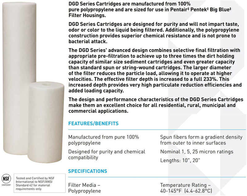 [Australia - AusPower] - Pentair Pentek DGD-7525 Big Blue Sediment Water Filter, 10-Inch, Whole House Heavy Duty Dual-Gradient Density Spun Polypropylene Replacement Filter Cartridge, 10" x 4.5", 25 Micron Pack of 1 