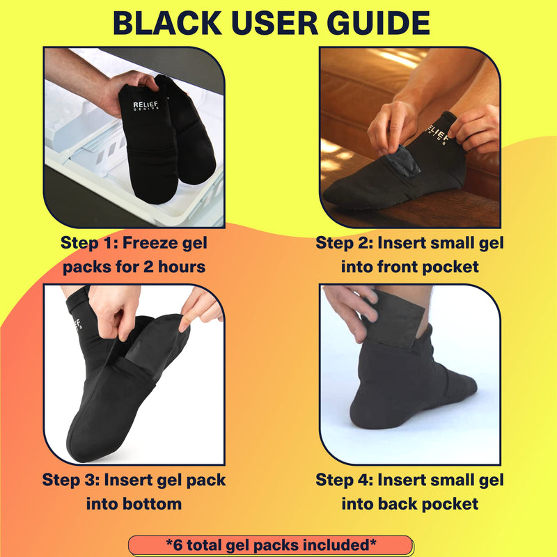 [Australia - AusPower] - Relief Genius Cold Therapy Socks with Reusable Gel ice Packs - Achieve Relief from Sprains, Muscle Pain, Bruises, Swelling, Edema, Chemotherapy, Arthritis, Post Partum Foot (Black, Large) Large (1 Pair) Black 