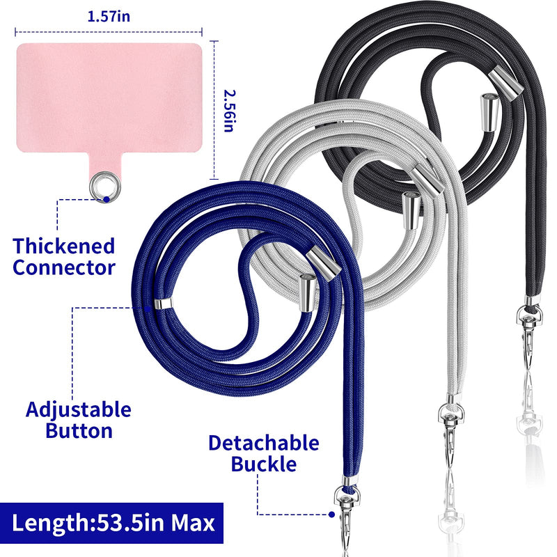 [Australia - AusPower] - 3 Pieces Universal Cell Phone Lanyard Nylon Neck Crossbody Lanyard Detachable Phone Safety Tether Black, Gray, Dark Blue 