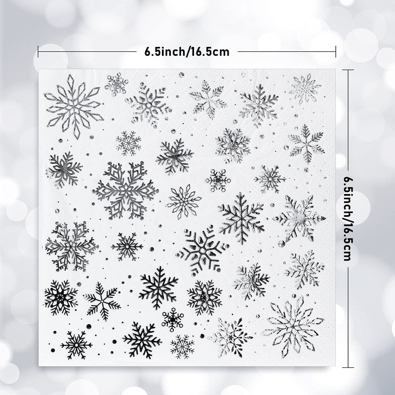 [Australia - AusPower] - AnyDesign 80 Pack Christmas Paper Napkins 6.5 x 6.5" Foil Silver Snowflake Cocktail Napkins Disposable White Party Beverage Napkins Decorative Table Napkin for New Year Winter Dinner Party Supplies 
