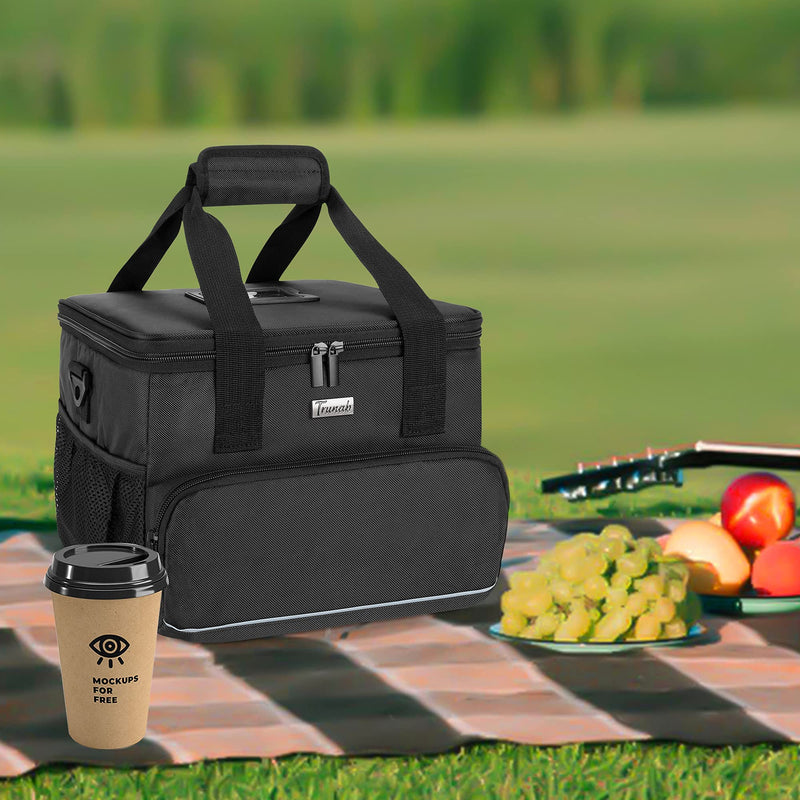 [Australia - AusPower] - Trunab Reusable Drink Carrier for Delivery with Adjustable Dividers, Handle with Carrying Strap Tote Holder Insulated Bag for Beverages,Food Take Out,Outdoors (Black-6 cups) Black-6 cups 