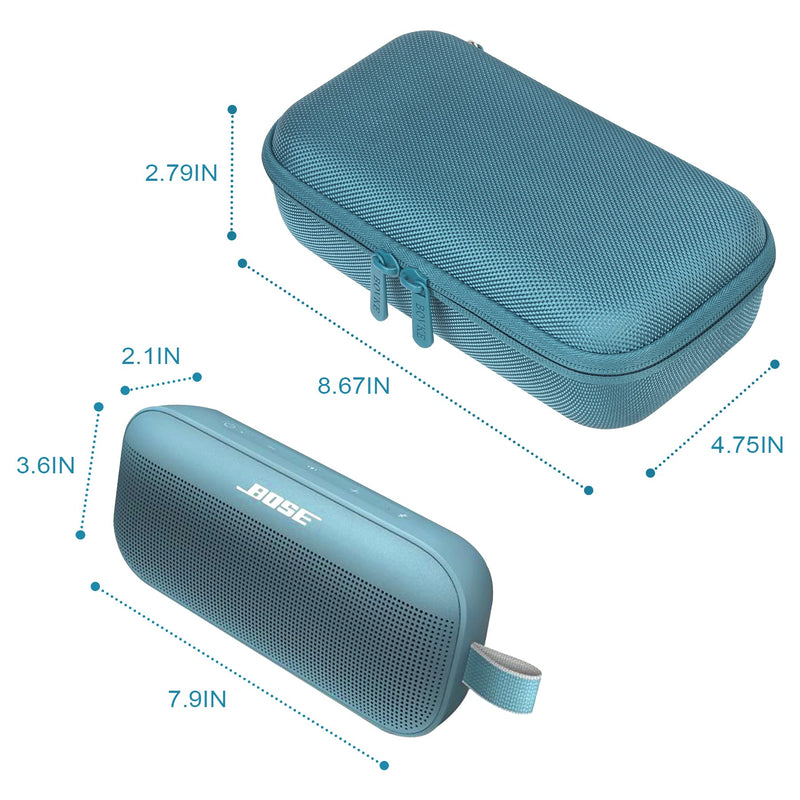[Australia - AusPower] - BOVKE Hard Travel Speaker Case for Bose SoundLink Flex Bluetooth Portable Speaker, Extra Mesh Pocket for Bluetooth Speakers Bose Charger, Charging Cables, Stone Blue 