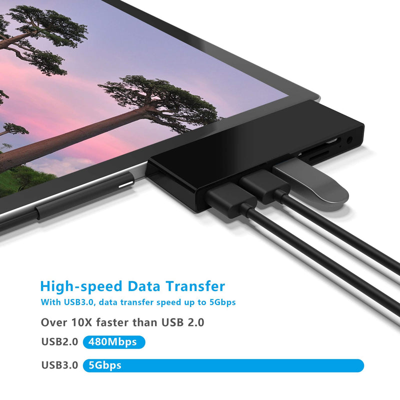[Australia - AusPower] - Surface Go/Surface Go2/Surface Go3 Hub, 6-in-2 USB C Surface Go/Go 2/Go3 Docking Station with USB 3.0+2 USB2.0 Ports, 3.5mm Earphones Jack,SD/TF Card Reader(Surface Go Adapter) 