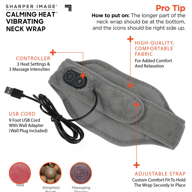 [Australia - AusPower] - Calming Heat Neck Wrap by Sharper Image Personal Electric Neck Heating Pad with Vibrations, 3 Heat & 3 Vibration Settings- 9 Relaxing Combinations Neck Wrap- 9 Combos 