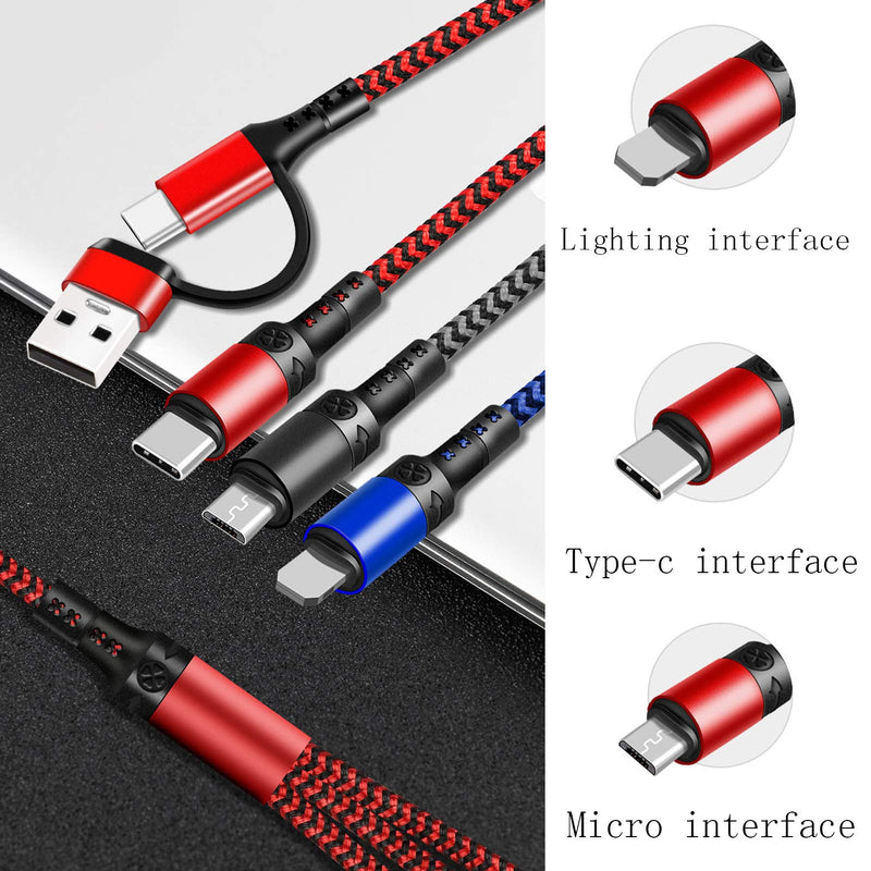 [Australia - AusPower] - 5 in 1 Multi USB Charging Cable Adapter with Type-C,Micro USB Port Connectors for Cell Phones and More (Black) Black 