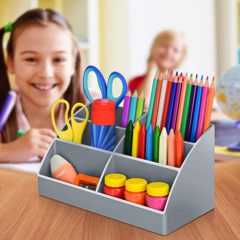 [Australia - AusPower] - Acrimet Incline Desktop Easy Organizer Caddy Holder - Supplies Storage and Home Organization (Plastic) (Silver Color) 