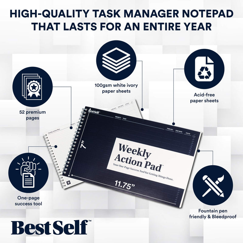[Australia - AusPower] - Weekly Action Pad by BestSelf — ToDo Notepad Planning Tool Designed to Optimize Your Week, Effectively Manage Tasks, Boost Productivity and Maximize Results - 52 Tear Off 11” x 7” Sheets 