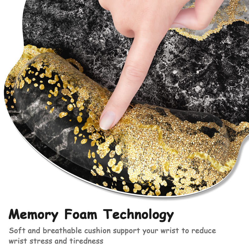 [Australia - AusPower] - Atufsuat Ergonomic Mouse Pad with Wrist Support, Marble Memory Foam Rest Pads, Cute Computer Laptop Office Accessories Decor, Pain Relief Mousepad for Gaming Work Men Women, Black Gold Marble 