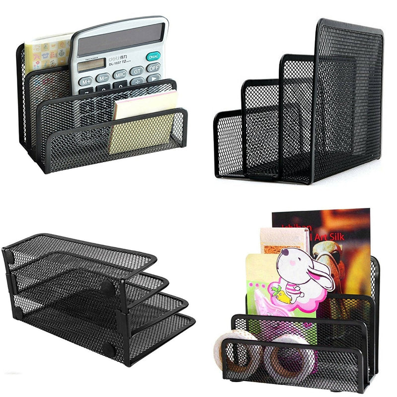 [Australia - AusPower] - Desk Mail Organizer, Easepres 2 Pack Office Small Letter Sorter Desktop File Organizer Metal Mesh with 3 Vertical Upright Compartments 