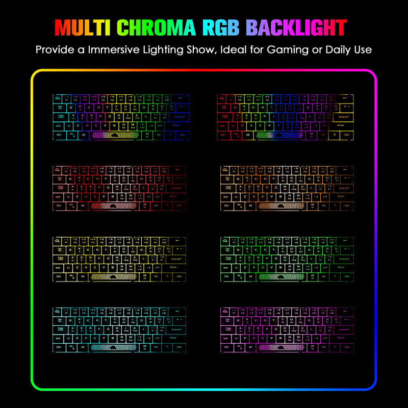 [Australia - AusPower] - ZIYOU LANG K61 60% Gaming Keyboard Mini Portable with Rainbow RGB Backlit Compact Ergonomic 62Key Layout Anti-ghosting Mechanical Waterproof Wired for PC Mac Windows Gamer Laptop Typists(White+Black) White+Black 