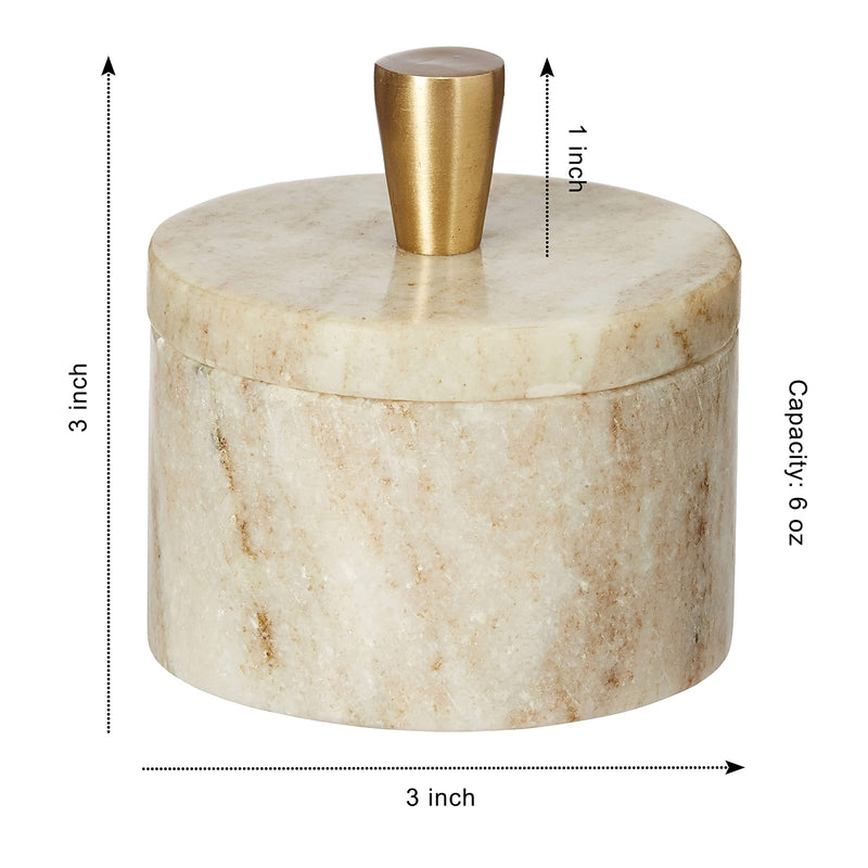 [Australia - AusPower] - Queenza Brown Marble Salt Cellar with Natural Variation of Color - 3 Inch Salt Container with Premium Brass Knob on Lid for Easy Holding 