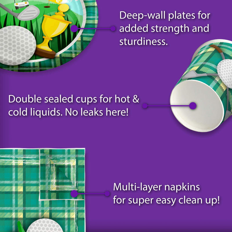 [Australia - AusPower] - Golf Sports Birthday Party Supplies Set Plates Napkins Cups Tableware Kit for 16 