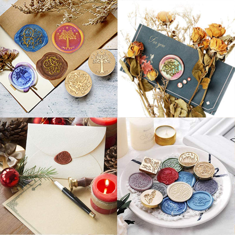 [Australia - AusPower] - PH PandaHall Wax Seal Stamp Set with 7 Piece Sealing Wax Stamp Brass Heads and 1 Pieces Wooden Hilt Handle for Christmas Valentine's Day, Mother's Day, Thanksgiving Envelopes, Invitations, Packages 7PCS Wax Seal Stamp 