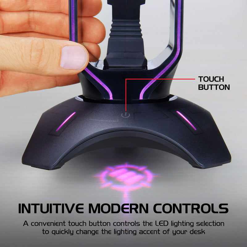 [Australia - AusPower] - ENHANCE Gaming Headset Stand - LED Headphone Stand with Mouse Bungee and 2 Port USB Hub - 7 RGB Colors + Color Changing Mode, Headset Holder, Mouse Bungee 3-in-1 Gaming Desktop Accessory 