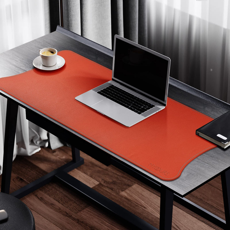 [Australia - AusPower] - Mydours 45.2" x 15.7" Large Leather Desk Mats for Keyboard and Mouse Pad, Waterproof Computer Desk Mouse Pad for Gaming, Writing, or Home Office Work (Orange) Orange 115x40cm 