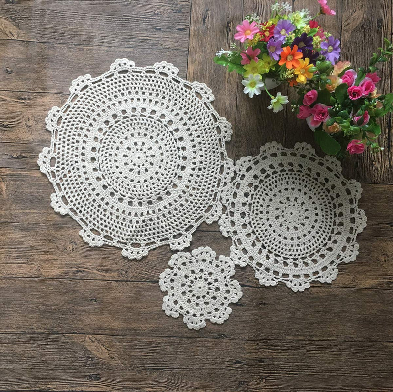 [Australia - AusPower] - MindPlus 4Pcs Vintage Doilies 6-18 Inches Round Hand Crochet Doilies White Beige Vintage Wedding Tea Party (beige) 