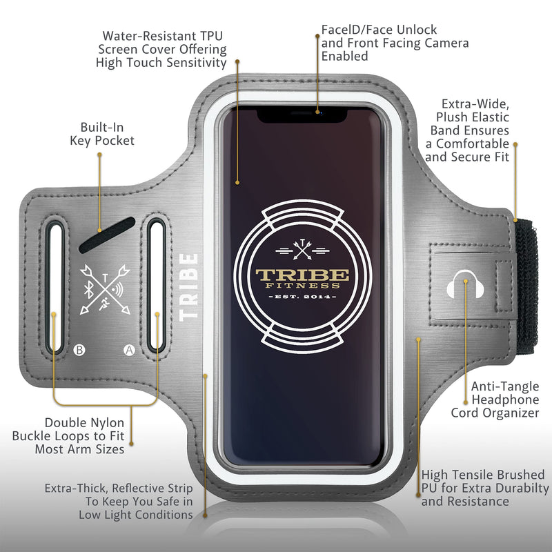 [Australia - AusPower] - TRIBE Water Resistant Cell Phone Armband Case Running Holder for iPhone Pro Max Plus Mini SE (13/12/11/X/XS/XR/8/7/6/5) Galaxy S Ultra Plus Edge Note (21/20/10/9/8/7/6/5) Adjustable Strap & Key Pocket Grey S: iPhone Mini/8/7/6/5/4/3/SE/Galaxy Mini 