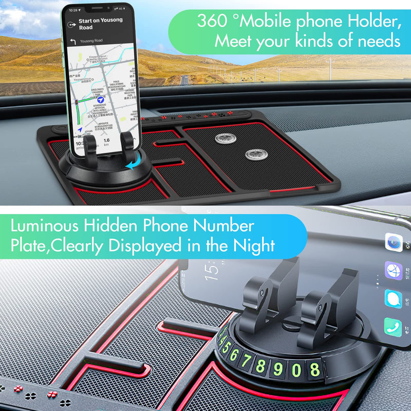 [Australia - AusPower] - Non-Slip Phone Pad for 4-in-1 Car 2022 New Non Slip Phone Pad for Car Dashboard Phone Mat with Temporary Car Parking Card Number Plate and Aromatherapy, Universal Phone Holder Normal Red 4-1 Pad 