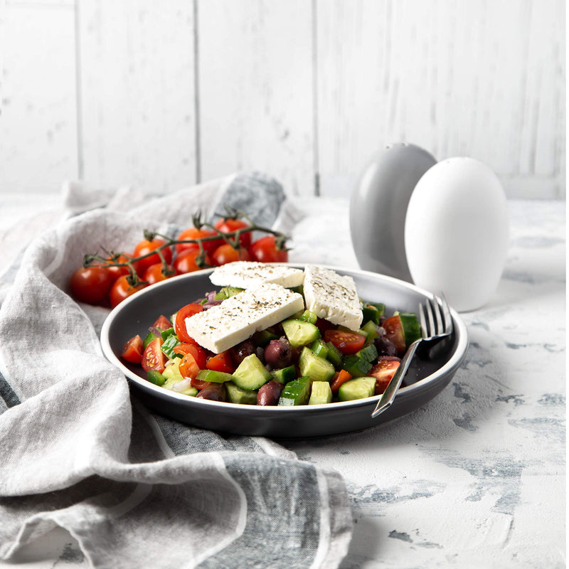 [Australia - AusPower] - Modern Salt & Pepper Shakers Made of Chip-free Ceramic - Contemporary Mill Set for Modern Kitchen Decor - Easy to refill, White & Grey Set 