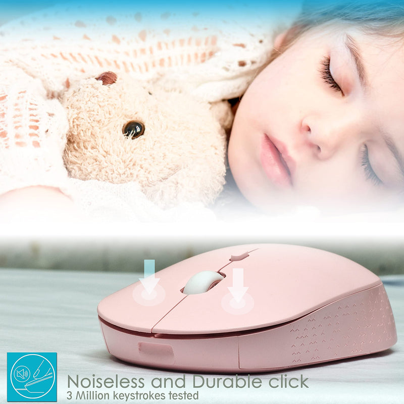 [Australia - AusPower] - YUMQUA Wireless Mouse for Laptop, Slim 2.4G Optical Silent Computer Mouse with USB Receiver, 3 Levels DPI Cordless Mice for Chromebook PC Windows MacBook -Pink Pink 