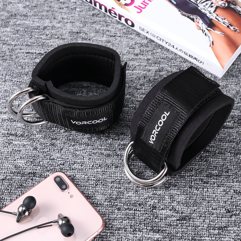 [Australia - AusPower] - VORCOOL 2PCS Ankle Straps for Cable Machines Weightlifting Gym Workout Fitness Double D-Ring Neoprene Padded Ankle Cuffs for Legs, Abs and Glute Exercises Fits for Men&Women with Carry Bag 