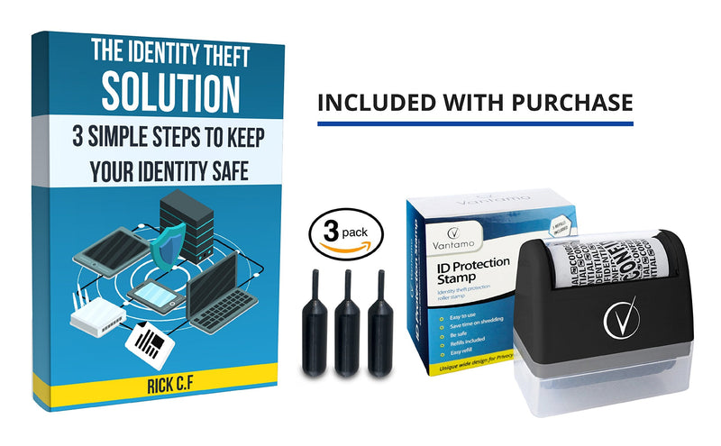 [Australia - AusPower] - Identity Theft Protection Roller Stamps Wide Kit, Including 3-Pack Refills - Confidential Roller Stamp, Anti Theft, Privacy & Security Stamp, Designed for ID Blackout Security - Classy Black Stamp + 3 Refills 