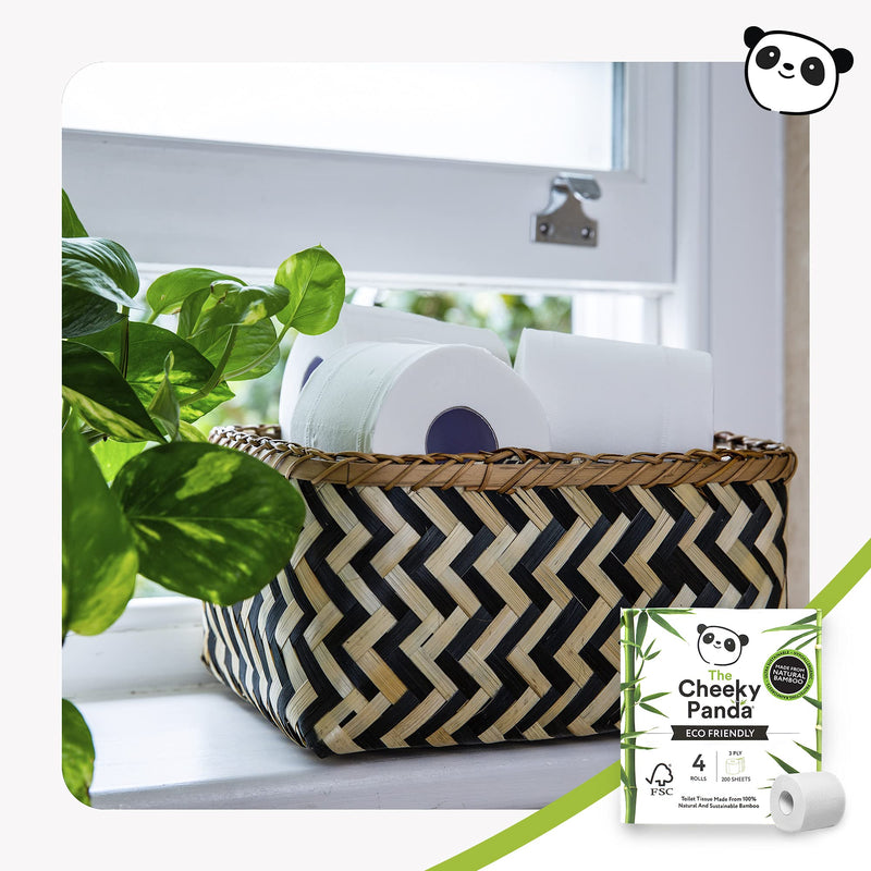 [Australia - AusPower] - The Cheeky Panda – Bamboo Toilet Tissue Paper | Pack of 4 Rolls (3-Ply, 200 Sheets) | Hypoallergenic, Plastic-Free, Eco-Friendly, Super Soft, Strong & Sustainable 