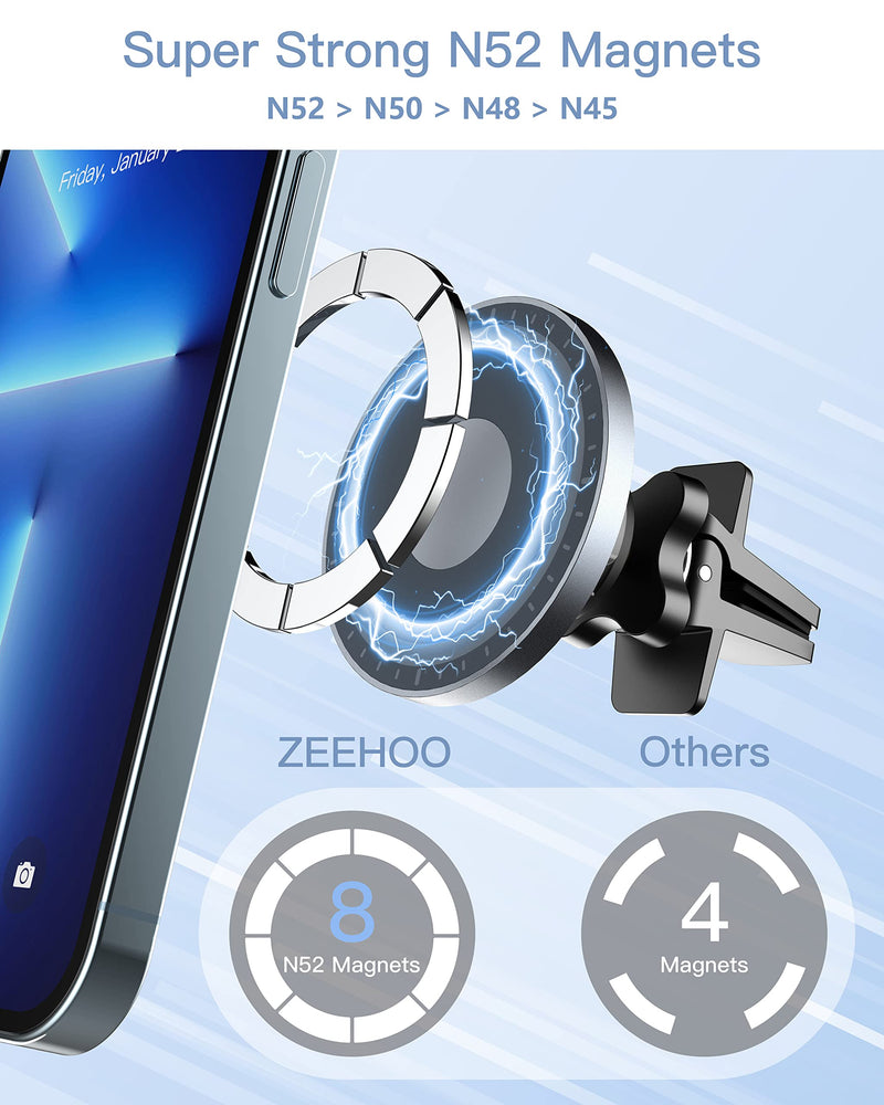 [Australia - AusPower] - Mag Safe Car Mount, ZEEHOO Magnetic Phone Mount for Car [8 Strong N52 Magnets], Air Vent Car Phone Holder Mount [Latest Twist-Lock Design] Compatible with MagSafe for iPhone 13 / 12 Pro Max /Mini 