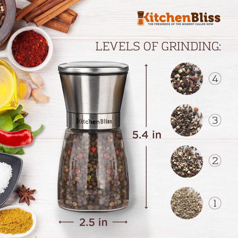 [Australia - AusPower] - Professional Salt and Pepper Grinder Set – Premium Stainless Steel Salt and Pepper Shakers with Ceramic Spice Grinder Mill for Adjustable Coarseness - Added Bonus a Bamboo spoon and a Cleaning Brush. 