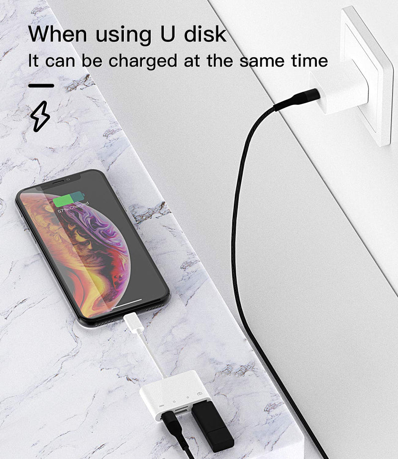 [Australia - AusPower] - Camera Memory SD Card Reader Compatible for iPhone,Compatible with Lightning Male to USB Female OTG Adapter Micro TF Power Charging Splitter Charger Connector for Apple for ipad 12 11 xs xr x Camera 