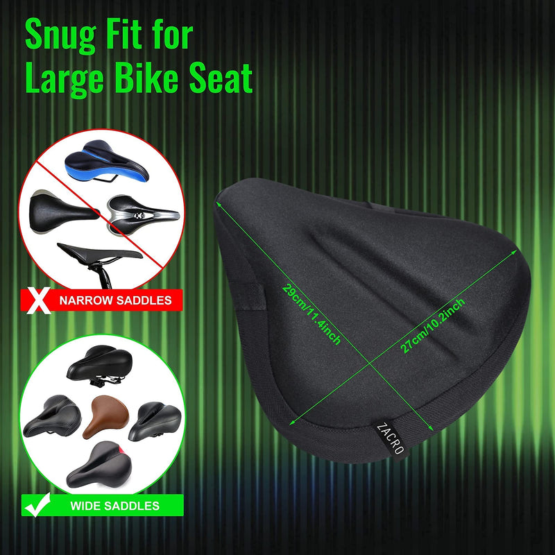 [Australia - AusPower] - Zacro Large Gel Bike Seat Cover - Wide Padded Bicycle Seat Cover-Exercise Bike Seat Cushion for Women Men Comfort Compatible with Peloton, Cruiser, Stationary Bike-Water&Dust Resistant Cover Included 