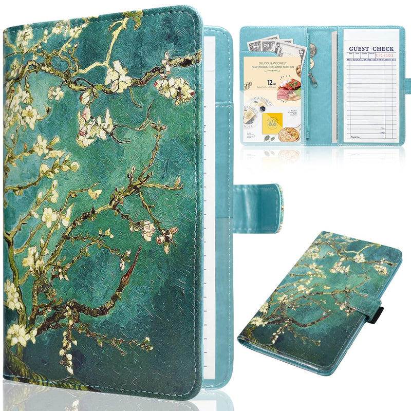 [Australia - AusPower] - Server Book for Waitress-Leather Waitress Book Organizer with Zipper Pocket Cute Waiter Book Server Wallet with Magnetic Closure, Almond Blossom 