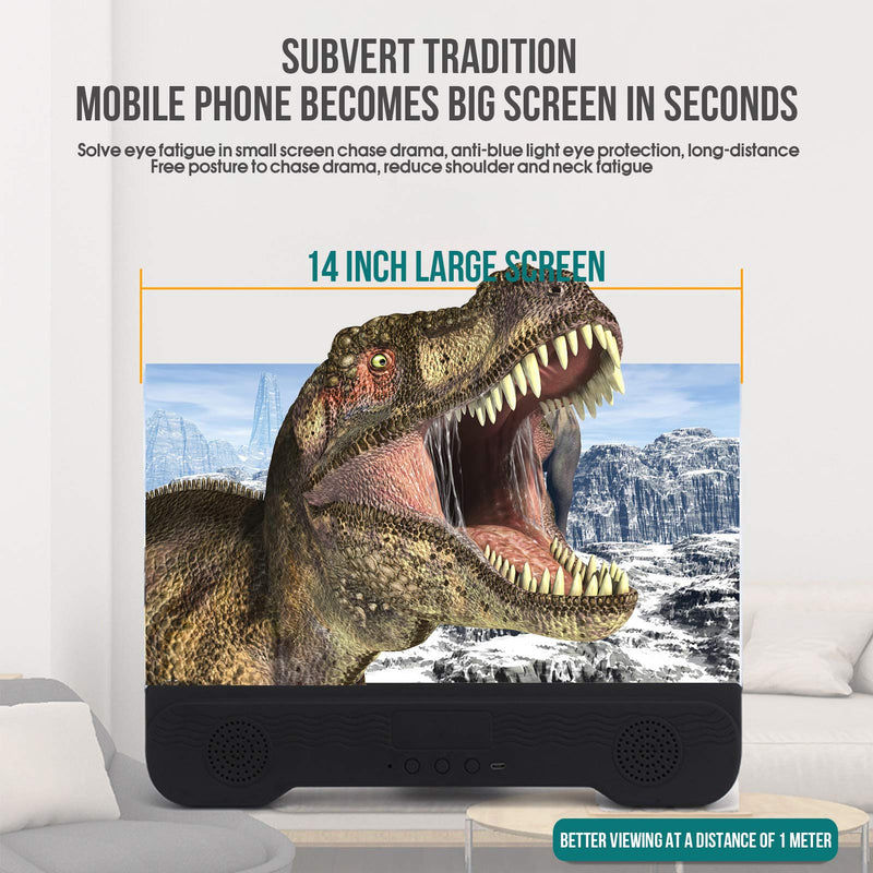 [Australia - AusPower] - 14" Phone Screen Magnifier with Bluetooth Speakers, 6D HD Magnifying Projector Screen Enlarger for Movies, Videos, Games, Adjustable Cell Phone Stand with Screen Amplifier, Supports All Smartphones 