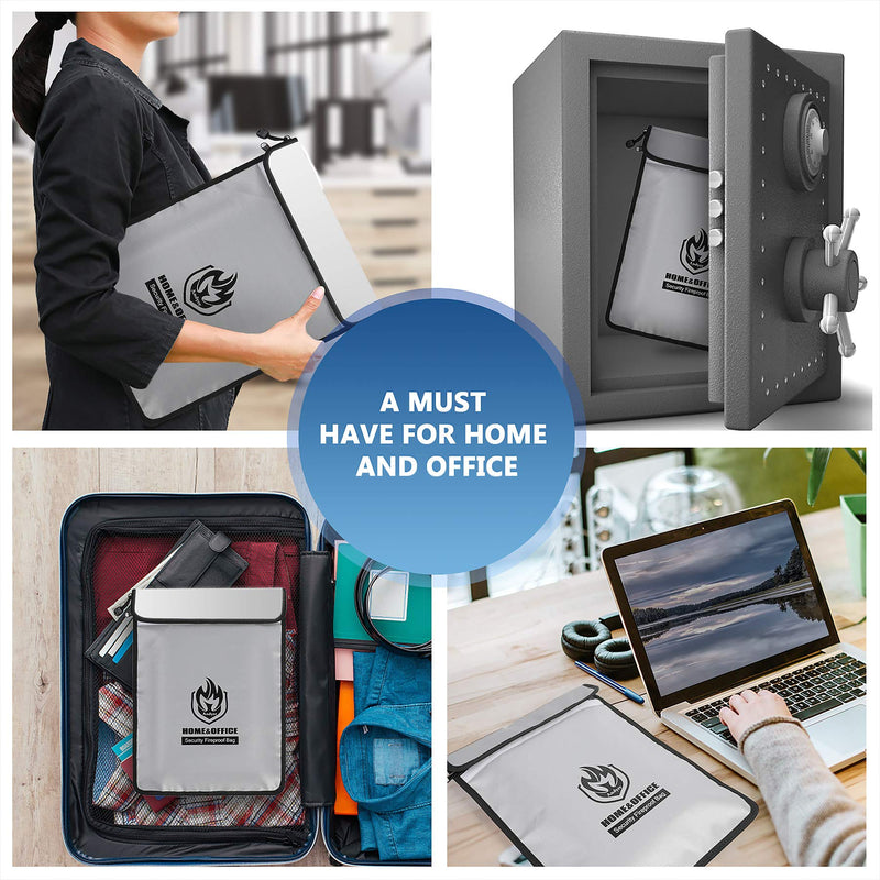 [Australia - AusPower] - Upgraded Two Pockets Fireproof Document Bag (2000℉), andyer 15”x 11”Waterproof and Fireproof Money Bag with Zipper, Fire Safe Storage for Valuables,Money,Jewelry,Legal Documents,File and Tablet Grey 
