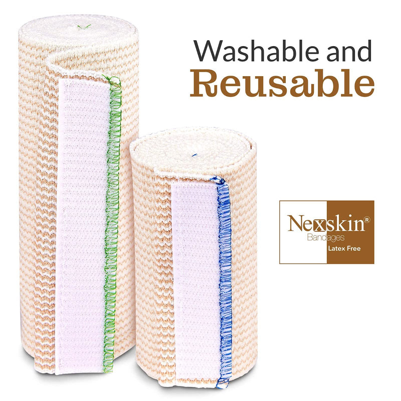 [Australia - AusPower] - Premium Elastic Bandage Wrap (4” Wide, 6 Pack) - Nexskin Latex Free Athletic/Medical Compression Bandages Hook & Loop Fasteners at Both Ends - Lifetime Washable & Reusable USA Organic Cotton Bandage 4 Inch (Pack of 6) 