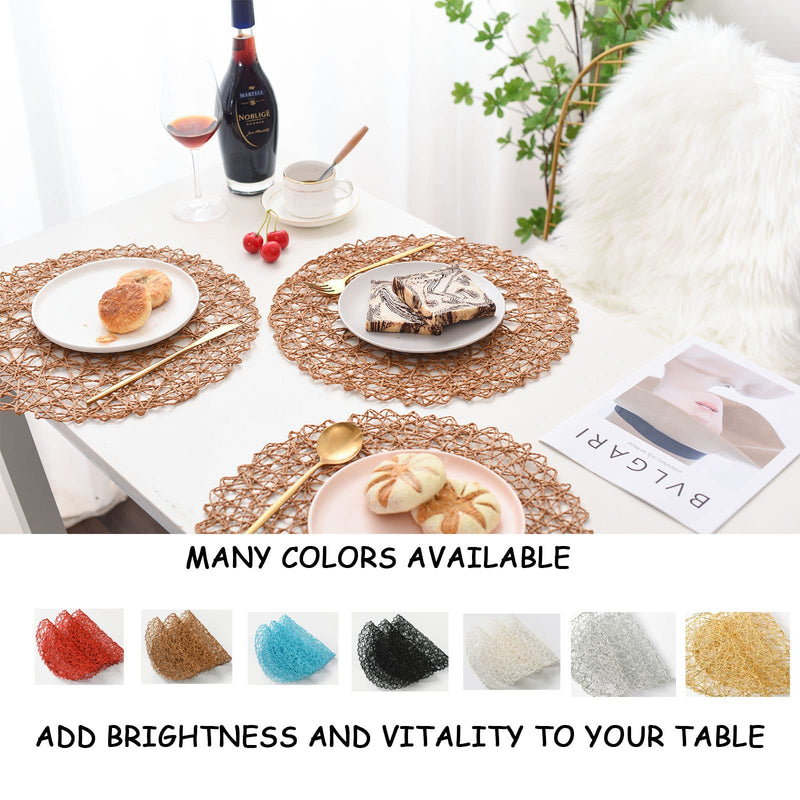 [Australia - AusPower] - IcosaMro Brown Round Placemats for Dining Table Set of 6 Small Woven Paper Heat Resistant Circle Table Mats Place Mats for Table Decor Holiday Christmas Wedding Accent Centerpiece, 12.9 Inches 