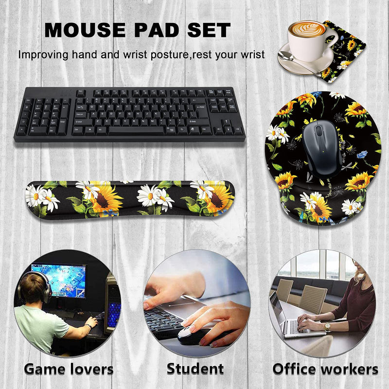[Australia - AusPower] - Keyboard Wrist Rest and Mouse Wrist Rest Pad with Cup Coaster,Made of Memory Foam,Ergonomic Support,Easy-Typing and Pain Relief,for Gaming Office Home Computer,You are My Sunshine Sunflower Dragonfly You Are My Sunshine Sunflower Dragonfly 