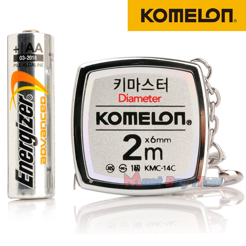[Australia - AusPower] - Vintage Repertory Komelon KMC-14C Keymaster Metric Tape Measure 2-Meter/Diameter Keychain Pocket Mini Key Chain Ring Chrome Coated Measuring Tool with English Manual Included 