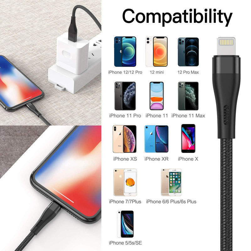[Australia - AusPower] - 3Pack iPhone Charger Cable 3ft,MFi Certified-Lightning Cables,Data Sync Fast iPhone USB Charging Cord 3 Foot Compatible with iPhone11 Pro Max/X/XS/XR/XS Max/8/7/6/5S/SE/Plus iPad(Black) 3foot Black 