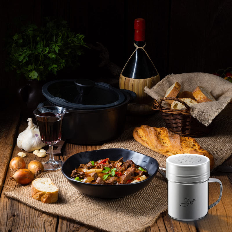 [Australia - AusPower] - 2 Pieces 13.5 OZ Stainless Steel Dredge Shaker with Lid and Handle Salt and Pepper Shakers Seasoning Pepper Shaker Spice Condiment Shaker for Cooking Kitchen Baking Salt Candy 