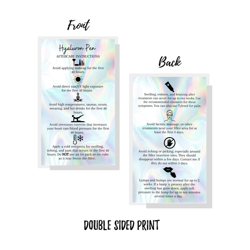 [Australia - AusPower] - Hyaluron Pen Filler Aftercare Card | 50 Pack | 2x3.5” inches Business Card Size | Non-Reflective Matte Rainbow Holographic Look Design 