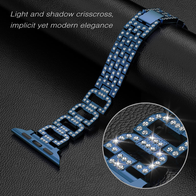 [Australia - AusPower] - Siboloo for Apple Watch Band 45mm 44mm 42mm 41mm 40mm 38mm Series 7 Series 6 5 4 3 2 1 SE, Diamond Rhinestone Stainless Steel iWatch Band, Bling Replacement Bracelet Metal Wristband Strap Blue 45mm/44mm/42 mm 